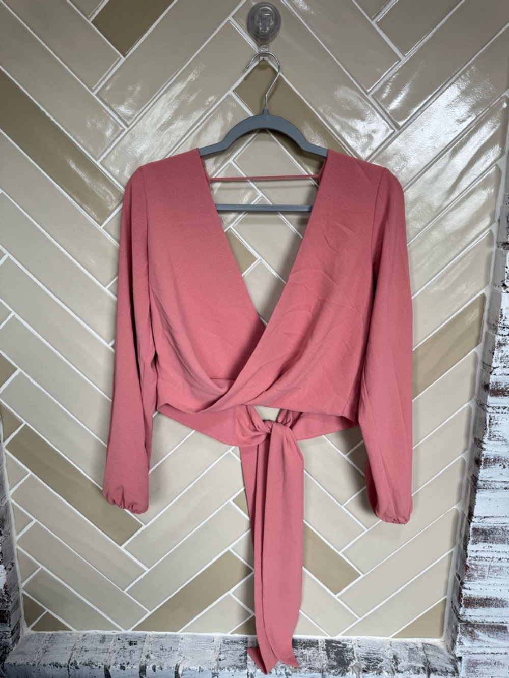 Tiger Mist Dusty Rose Wrap Long Sleeve Top